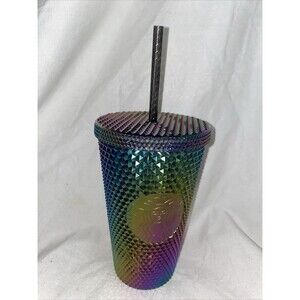 Starbucks Fall 2023 Black PVD Metallic Bling Studded Grande Cup New Lmtd Rnbw